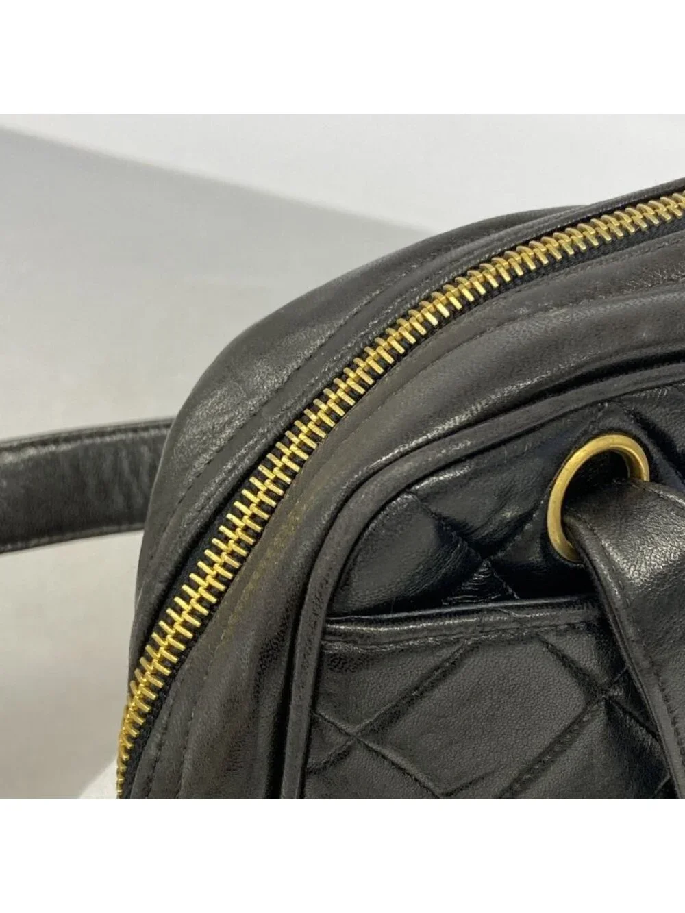 Chanel Shoulder Bag Quilted Lambskin Black Gold